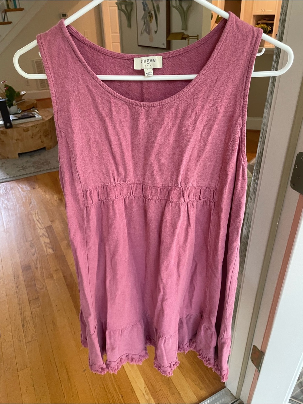 Umgee Mauve Linen Cotton Sleeveless Ruffle Hem Tunic Dress Small Blush Pink Boho - Picture 4 of 5